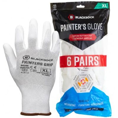 Black rock Blackrock Pack de 6 paires de gants de travail de peintre légers en PU, pour hommes et femmes, pour le travail de précision, idéal pour la peinture et la décoration, l'électronique, l'assemblage Black rock Blackrock Pack de 6 paires de gants de travail de peintre légers en PU, pour hommes et femmes, pour le travail de précision, idéal pour la peinture et la décoration, l'électronique, l'assemblage