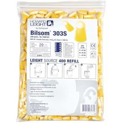 Bilsom 1006187 303S Lot de 200 paires de bouchons d'oreilles jetables 33 dB EN 352-2 Bilsom 1006187 303S Lot de 200 paires de bouchons d'oreilles jetables 33 dB EN 352-2