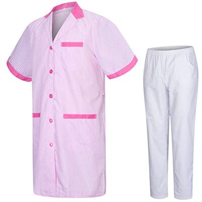 MISEMIYA Uniforme sanitaire unisexe Uniformes sanitaires médicales avec pantalon blanc T8162-8312-BLANC, Rose 22, S MISEMIYA Uniforme sanitaire unisexe Uniformes sanitaires médicales avec pantalon blanc T8162-8312-BLANC, Rose 22, S