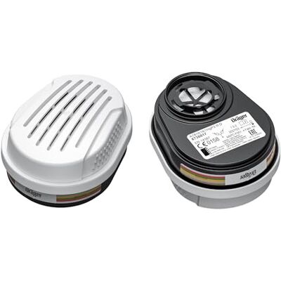 Dräger X-plore A1B1E1K1Hg P3 Lot de 2 filtres combinés à baïonnette pour gaz, vapeurs, particules, filtres pour masques complets et demi-masques X-plore 3300, 3500 et 5500 Dräger X-plore A1B1E1K1Hg P3 Lot de 2 filtres combinés à baïonnette pour gaz, vapeurs, particules, filtres pour masques complets et demi-masques X-plore 3300, 3500 et 5500