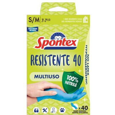 Spontex Gants jetables résistant 40, gants en nitrile hypoallergéniques, 40 pièces, taille S/M Spontex Gants jetables résistant 40, gants en nitrile hypoallergéniques, 40 pièces, taille S/M