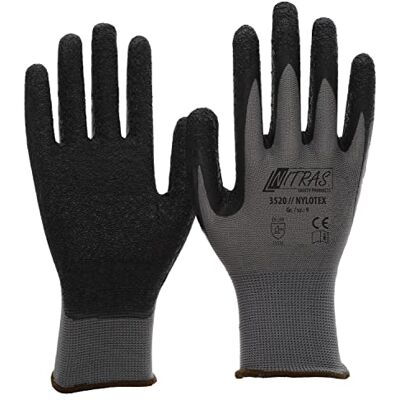 Nitras Nylotex 3520 Lot de 12 paires de gants de travail en nylon et latex, Gris/noir, 7 Nitras Nylotex 3520 Lot de 12 paires de gants de travail en nylon et latex, Gris/noir, 7
