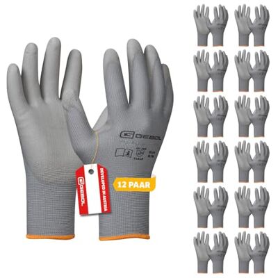 Gebol Micro Flex Lot de 12 paires de gants de travail avec revêtement en polyuréthane pour une prise en main confortable et une meilleure prise en main, gants de montage pour homme et femme Gebol Micro Flex Lot de 12 paires de gants de travail avec revêtement en polyuréthane pour une prise en main confortable et une meilleure prise en main, gants de montage pour homme et femme