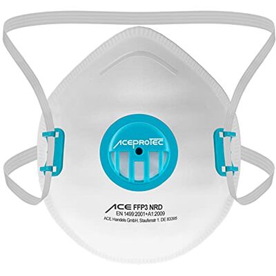 ACE Pack de 5 masques ProTec FFP3 masque anti-poussière jetable avec valve EN 149 masque anti-poussière contre l'amiante et la moisissure ACE Pack de 5 masques ProTec FFP3 masque anti-poussière jetable avec valve EN 149 masque anti-poussière contre l'amiante et la moisissure