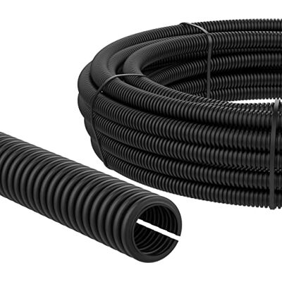 AUPROTEC 25 m Corrugated Conduit Slotted, Inner Ø 12 mm I UV & Heat Resistant Polypropylene I Flexible Hose as Cable Protection for Outdoor & Indoor Use I Black AUPROTEC 25 m Corrugated Conduit Slotted, Inner Ø 12 mm I UV & Heat Resistant Polypropylene I Flexible Hose as Cable Protection for Outdoor & Indoor Use I Black