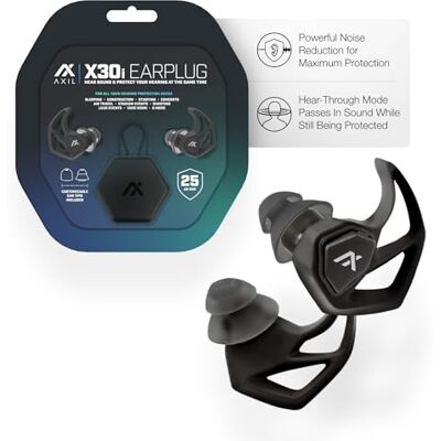 AXIL X30i Bouchons d'oreille à réduction du bruit – Noir – Mode auditif Protection auditive pour concerts, événements en direct, tir, sport – Embouts réutilisables en mousse et silicone de 25 dB avec AXIL X30i Bouchons d'oreille à réduction du bruit – Noir – Mode auditif Protection auditive pour concerts, événements en direct, tir, sport – Embouts réutilisables en mousse et silicone de 25 dB avec