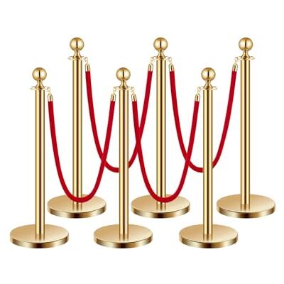 VEVOR Poteau de guidage, 6 pcs, barrière de balisage pour contrôle de foules, avec base creuse, 4 cordes velours rouge et poteaux dorés en acier inoxydable, pour file d'attente en public, hôtel, fête VEVOR Poteau de guidage, 6 pcs, barrière de balisage pour contrôle de foules, avec base creuse, 4 cordes velours rouge et poteaux dorés en acier inoxydable, pour file d'attente en public, hôtel, fête