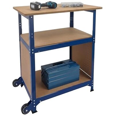 Relaxdays Établi avec roulettes, H x P : 69,5 x 72,5 x 50 cm, réglable en hauteur, table de travail avec panneau perforé, acier et MDF, bleu Relaxdays Établi avec roulettes, H x P : 69,5 x 72,5 x 50 cm, réglable en hauteur, table de travail avec panneau perforé, acier et MDF, bleu