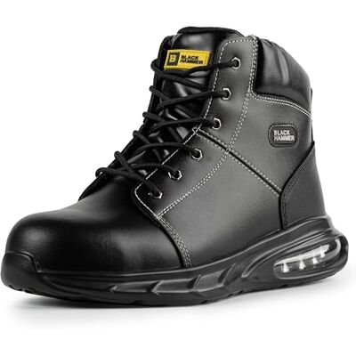Black Hammer Bottes de sécurité pour homme Phantom Glide à embout en acier Chaussures de travail en cuir imperméables S1 PS SR FO avec semelle à bulles d'air et semelle intermédiaire en acier (45 EU) Black Hammer Bottes de sécurité pour homme Phantom Glide à embout en acier Chaussures de travail en cuir imperméables S1 PS SR FO avec semelle à bulles d'air et semelle intermédiaire en acier (45 EU)
