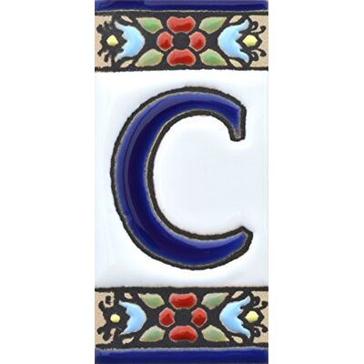 ART Écriteaux numéros et lettres. Carreaux céramique peints à la main avec technique corde sèche (cuerda seca). Noms, directions et signalisation. Dessin FLORES MINI 7,3 cm x 3,5 cm. (LETTRE"C") ART Écriteaux numéros et lettres. Carreaux céramique peints à la main avec technique corde sèche (cuerda seca). Noms, directions et signalisation. Dessin FLORES MINI 7,3 cm x 3,5 cm. (LETTRE"C")