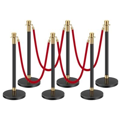 VEVOR Poteau de guidage, 6 pcs, barrière de balisage pour contrôle de foules, avec base creuse, 4 cordes velours rouge et poteaux noirs en acier inoxydable, pour théâtre, mariage, fournitures de fête VEVOR Poteau de guidage, 6 pcs, barrière de balisage pour contrôle de foules, avec base creuse, 4 cordes velours rouge et poteaux noirs en acier inoxydable, pour théâtre, mariage, fournitures de fête