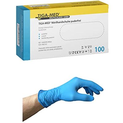 TIGA-MED Lot de 100 gants en nitrile jetables à usage unique sans latex non-poudrés taille XL de qualité (Bleu) TIGA-MED Lot de 100 gants en nitrile jetables à usage unique sans latex non-poudrés taille XL de qualité (Bleu)