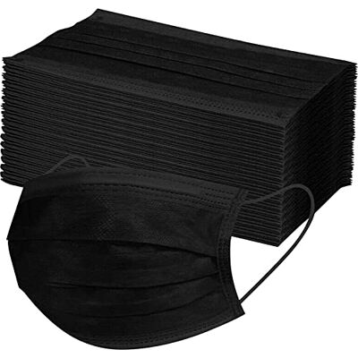 EWANTO Lot de 50 masques jetables en non-tissé, masque hygiénique, masque pour la bouche et le nez avec boucles d'oreilles noires EWANTO Lot de 50 masques jetables en non-tissé, masque hygiénique, masque pour la bouche et le nez avec boucles d'oreilles noires