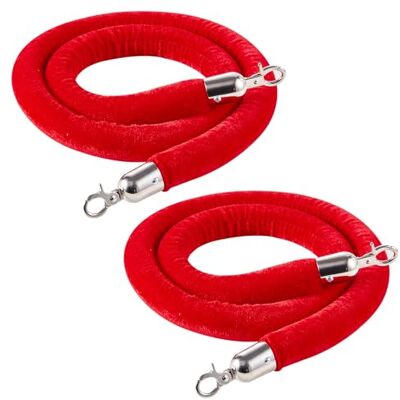 VEVOR Cordon tressé pour poteaux de séparation en velours rouge, 2 pièces, cordes pour poteaux de contrôle de la foule de 1,5 m avec crochets argentés, corde pour tapis pour événements sur fêtes VEVOR Cordon tressé pour poteaux de séparation en velours rouge, 2 pièces, cordes pour poteaux de contrôle de la foule de 1,5 m avec crochets argentés, corde pour tapis pour événements sur fêtes