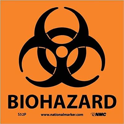 NMC S52P Panneau d'avertissement en vinyle sensible à la pression Motif Biohazard Noir/orange 17,8 x 17,8 cm NMC S52P Panneau d'avertissement en vinyle sensible à la pression Motif Biohazard Noir/orange 17,8 x 17,8 cm
