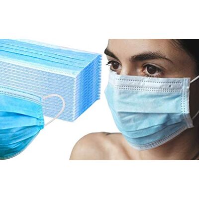 EWANTO Lot de 50 masques jetables en non-tissé pour la bouche, le nez et les oreilles (bleu, 50 masques) EWANTO Lot de 50 masques jetables en non-tissé pour la bouche, le nez et les oreilles (bleu, 50 masques)