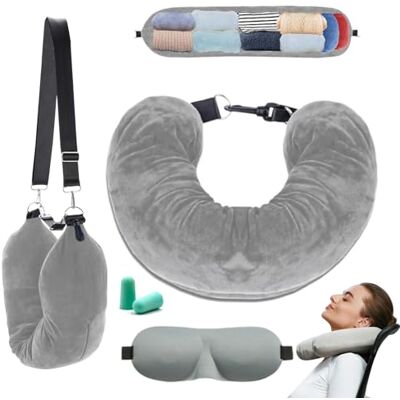 xolear Oreiller de Voyage a Remplir de Vetement, Tour de Cou Avion Portez Un Masque pour Les Yeux et des Bouchons d'oreilles, Convient aux Voyages en Voiture ou en Avion, Pas de Remplissage (Gris) xolear Oreiller de Voyage a Remplir de Vetement, Tour de Cou Avion Portez Un Masque pour Les Yeux et des Bouchons d'oreilles, Convient aux Voyages en Voiture ou en Avion, Pas de Remplissage (Gris)