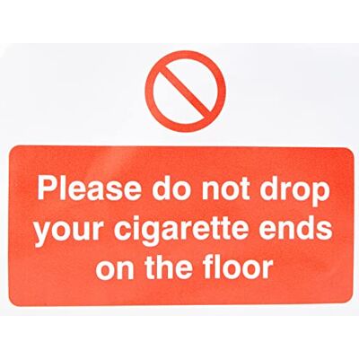 SECO Panneau autocollant en vinyle avec inscription « Please Do Not Drop Your Cigarette Ends On The Floor », 200 mm x 150 mm SECO Panneau autocollant en vinyle avec inscription « Please Do Not Drop Your Cigarette Ends On The Floor », 200 mm x 150 mm
