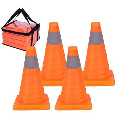 Relaxdays Lot de 4 cônes d'avertissement pliables avec bandes réfléchissantes, 30 x 19 x 19 cm, orange/noir Relaxdays Lot de 4 cônes d'avertissement pliables avec bandes réfléchissantes, 30 x 19 x 19 cm, orange/noir
