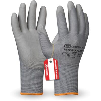 Gebol Micro Flex Grey Gants de travail pour la sensibilité nécessaire Gants de protection pour homme et femme Taille M (Gr 8) 1 paire Gebol Micro Flex Grey Gants de travail pour la sensibilité nécessaire Gants de protection pour homme et femme Taille M (Gr 8) 1 paire