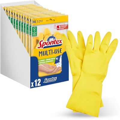 Spontex Multi Use, 12 paires de gants de ménage avec protection fraîcheur et latex naturel FSC, intérieur avec flocage en coton, taille M (12 x 1 paire) Spontex Multi Use, 12 paires de gants de ménage avec protection fraîcheur et latex naturel FSC, intérieur avec flocage en coton, taille M (12 x 1 paire)