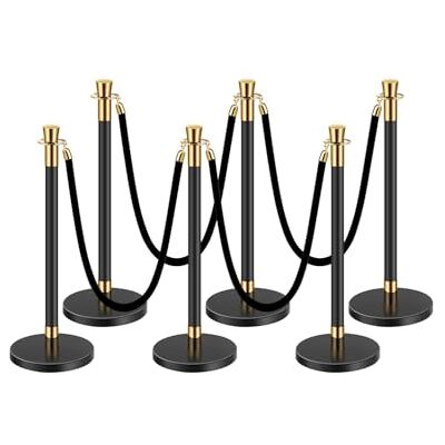 VEVOR Poteau de guidage, 6 pcs, barrière de balisage pour contrôle de foules, avec base creuse, 4 cordes en velours noir et poteaux noirs en acier inoxydable pour théâtre, mariage, fournitures de fête VEVOR Poteau de guidage, 6 pcs, barrière de balisage pour contrôle de foules, avec base creuse, 4 cordes en velours noir et poteaux noirs en acier inoxydable pour théâtre, mariage, fournitures de fête