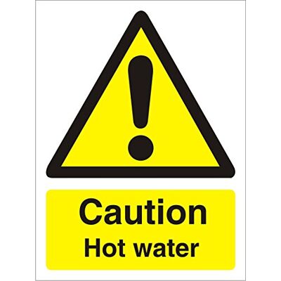 SECO Lot de 5 panneaux autocollants en vinyle « Caution Hot Water », 50 mm x 75 mm SECO Lot de 5 panneaux autocollants en vinyle « Caution Hot Water », 50 mm x 75 mm