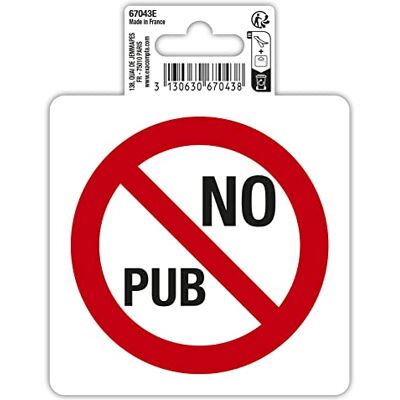 EXACOMPTA Réf. 67043E 1 pictogramme adhésif rond rouge No pub pour boîte aux lettres Pas de publicité Stop pub En vinyle PVC Dimensions : 10 x 10 cm EXACOMPTA Réf. 67043E 1 pictogramme adhésif rond rouge No pub pour boîte aux lettres Pas de publicité Stop pub En vinyle PVC Dimensions : 10 x 10 cm