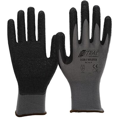 Nitras Nylotex 3520 Lot de 12 paires de gants de travail en nylon et latex Gris/noir Taille 9 Nitras Nylotex 3520 Lot de 12 paires de gants de travail en nylon et latex Gris/noir Taille 9