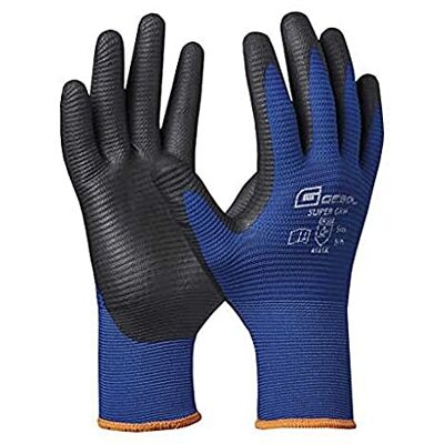 Gebol Super Grip Gants de travail avec revêtement en nitrile hydrofuge contre les huiles et l'eau Gants en nitrile avec tissu de support rainuré Pour homme et femme Taille M (taille 8) Bleu Gebol Super Grip Gants de travail avec revêtement en nitrile hydrofuge contre les huiles et l'eau Gants en nitrile avec tissu de support rainuré Pour homme et femme Taille M (taille 8) Bleu