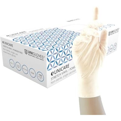UNIGLOVES UCSV1203 Lot de 100 gants en vinyle doux sans poudre Taille M UNIGLOVES UCSV1203 Lot de 100 gants en vinyle doux sans poudre Taille M