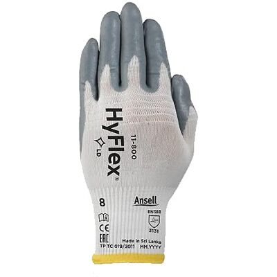 Ansell Gant HyFlex 11-800 taille 8 blanc/gris EN 388 catégorie EPI II nylon avec mousse nitrile 12,00 PR Ansell Gant HyFlex 11-800 taille 8 blanc/gris EN 388 catégorie EPI II nylon avec mousse nitrile 12,00 PR