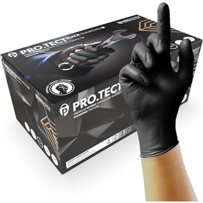 UNIGLOVES PRO.TECT Black Diamond HD Gants jetables en nitrile, manchette avec bord, extra résistant et protection maximale, écran tactile, taille M UNIGLOVES PRO.TECT Black Diamond HD Gants jetables en nitrile, manchette avec bord, extra résistant et protection maximale, écran tactile, taille M