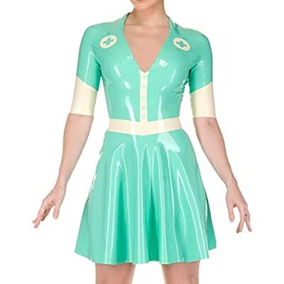 IDOBLO Robe En Latex Avec Demi-Manches Uniforme En Caoutchouc Fermeture À Glissière Au Dos Croix Décoration,Lac Bleu Blanc,Grand IDOBLO Robe En Latex Avec Demi-Manches Uniforme En Caoutchouc Fermeture À Glissière Au Dos Croix Décoration,Lac Bleu Blanc,Grand