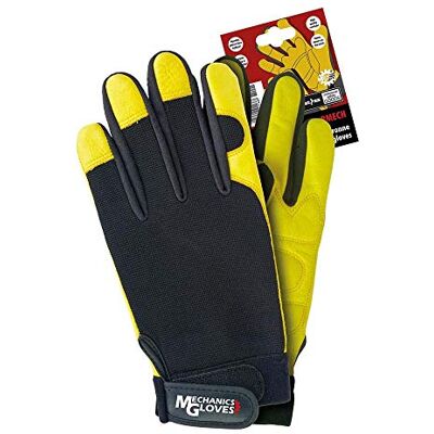 REIS Rmechl Mechanics Lot de 12 gants de protection Noir/jaune Taille L REIS Rmechl Mechanics Lot de 12 gants de protection Noir/jaune Taille L