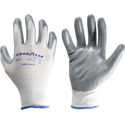 Goodyear Gants nylon et nitrile mod.G057 taille 8 blanc/gris travail Goodyear Gants nylon et nitrile mod.G057 taille 8 blanc/gris travail