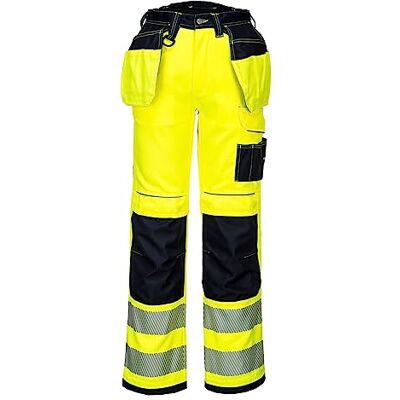 Portwest T501 Renforcé PW3 Hi Vis Pantalon de Travail à Poches Porte-Outils Jaune/Noir, 36 Portwest T501 Renforcé PW3 Hi Vis Pantalon de Travail à Poches Porte-Outils Jaune/Noir, 36