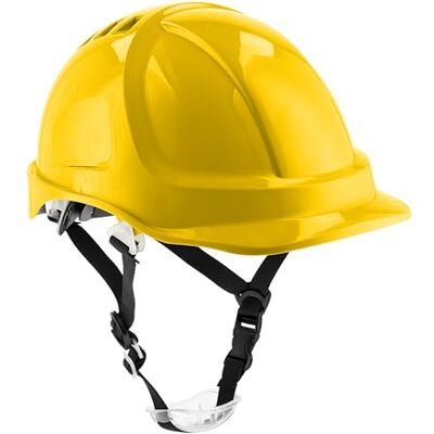 Högert Technik PLONER Casque de protection jaune uni Casque de protection pour ouvrier du bâtiment EN 397 réglable avec un bouton Trous d'aération Bandeau anti-transpiration Protection UV Högert Technik PLONER Casque de protection jaune uni Casque de protection pour ouvrier du bâtiment EN 397 réglable avec un bouton Trous d'aération Bandeau anti-transpiration Protection UV