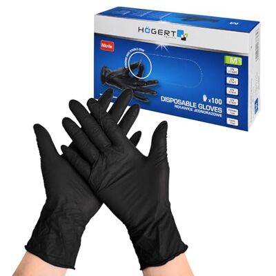 Högert Technik WENNE Lot de 100 gants jetables en nitrile noir, sans poudre, résistants aux produits chimiques de type B, protection contre les virus et les bactéries, EN ISO 374, taille XL Högert Technik WENNE Lot de 100 gants jetables en nitrile noir, sans poudre, résistants aux produits chimiques de type B, protection contre les virus et les bactéries, EN ISO 374, taille XL
