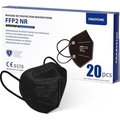 CRAZYCHIC 20x Masque FFP2 NR Noir Certifié Norme CE EN149 Masque de Protection Respiratoire Haute Filtration 5 Couches Filtrantes Hypoallergénique Emballage individuel Boîte 20 pcs CRAZYCHIC 20x Masque FFP2 NR Noir Certifié Norme CE EN149 Masque de Protection Respiratoire Haute Filtration 5 Couches Filtrantes Hypoallergénique Emballage individuel Boîte 20 pcs