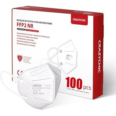 CRAZYCHIC 100x Masque FFP2 NR Blanc Certifié Norme CE EN149 Masque de Protection Respiratoire Haute Filtration 5 Couches Filtrantes Hypoallergénique Emballage individuel Boîte 100 pcs CRAZYCHIC 100x Masque FFP2 NR Blanc Certifié Norme CE EN149 Masque de Protection Respiratoire Haute Filtration 5 Couches Filtrantes Hypoallergénique Emballage individuel Boîte 100 pcs