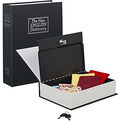 Relaxdays Faux livre coffre fort grand livre fermable serrure combinaison HxlxP: 27 x 20 x 6,5 cm, noir Relaxdays Faux livre coffre fort grand livre fermable serrure combinaison HxlxP: 27 x 20 x 6,5 cm, noir