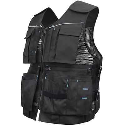 Högert Technik Gilet à outils noir uni Tissu 100% polyester Oxford 600D Gilet de travail Gilet de travail pour homme avec de nombreuses poches Högert Technik Gilet à outils noir uni Tissu 100% polyester Oxford 600D Gilet de travail Gilet de travail pour homme avec de nombreuses poches