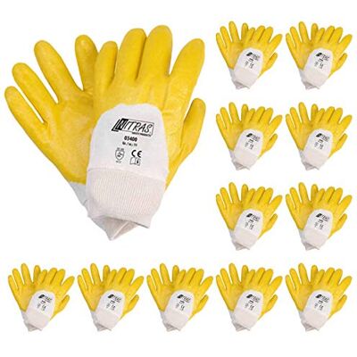 Nitras 03400 Lot de 12 paires de gants en nitrile avec bord en maille de coton Jaune Taille XL Nitras 03400 Lot de 12 paires de gants en nitrile avec bord en maille de coton Jaune Taille XL
