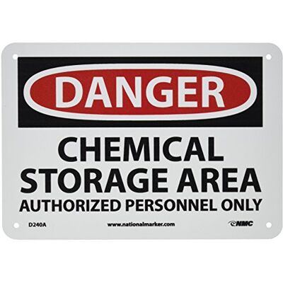 NMC D240A DANGER ZONE DE STOCKAGE DE PRODUITS CHIMIQUES PERSONNEL AUTORISÉ SEULEMENT 25,4 cm x 17,8 cm Panneau de danger en aluminium avec texte blanc/noir sur base rouge/blanche NMC D240A DANGER ZONE DE STOCKAGE DE PRODUITS CHIMIQUES PERSONNEL AUTORISÉ SEULEMENT 25,4 cm x 17,8 cm Panneau de danger en aluminium avec texte blanc/noir sur base rouge/blanche