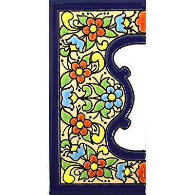 ART Écriteaux avec numéros et lettres. Carreaux de céramique polychromée, peints à la main dans technique corde sèche (cuerda seca) pour plaques avec numéros, noms, directions et signalisation. Texte personnalisable. Dessin FLORES MEDIANO 10,9 cm x 5,4 cm ART Écriteaux avec numéros et lettres. Carreaux de céramique polychromée, peints à la main dans technique corde sèche (cuerda seca) pour plaques avec numéros, noms, directions et signalisation. Texte personnalisable. Dessin FLORES MEDIANO 10,9 cm x 5,4 cm