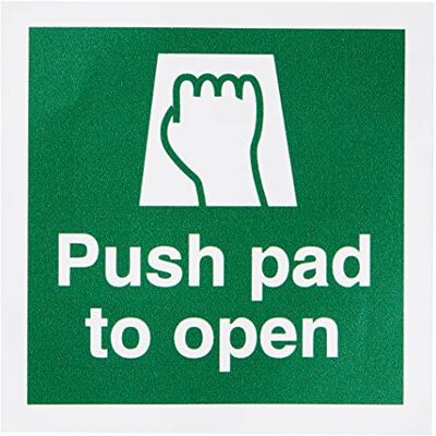 SECO Panneau « Push Pad to Open », 100 mm x 100 mm – Vinyle autocollant SECO Panneau « Push Pad to Open », 100 mm x 100 mm – Vinyle autocollant