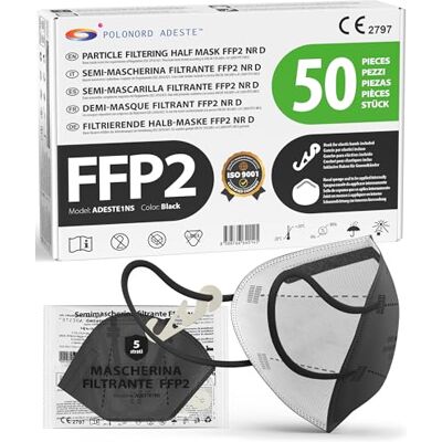 Polonord Adeste ADESTE – 50 Masques FFP2 NR D Noirs, approvisionnement contrôlé, élastiques confortables, hypoallergéniques et réglables. EFB 99,5%. Emballage individuel Polonord Adeste ADESTE – 50 Masques FFP2 NR D Noirs, approvisionnement contrôlé, élastiques confortables, hypoallergéniques et réglables. EFB 99,5%. Emballage individuel
