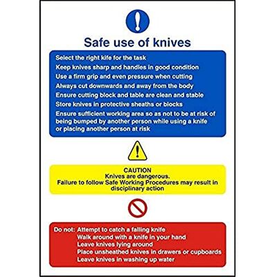 SECO Panneau « Safe Use of Knives », 200 mm x 300 mm – Vinyle autocollant SECO Panneau « Safe Use of Knives », 200 mm x 300 mm – Vinyle autocollant