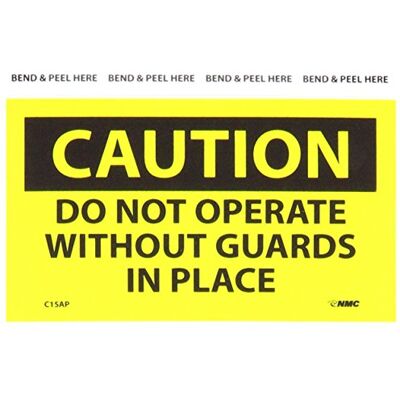 NMC C15AP Lot de 5 panneaux OSHA en vinyle sensible à la pression « Caution Do not operate without guards in place », 12,7 cm de long x 7,6 cm de haut, noir sur jaune NMC C15AP Lot de 5 panneaux OSHA en vinyle sensible à la pression « Caution Do not operate without guards in place », 12,7 cm de long x 7,6 cm de haut, noir sur jaune